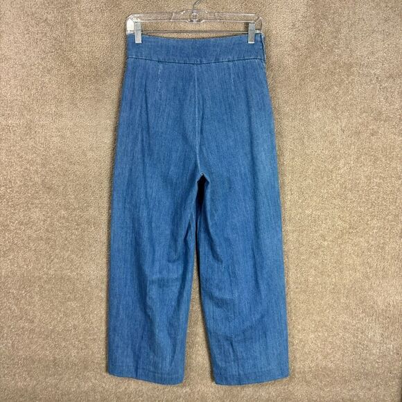 Free People Crop Jeans Womens 2 XS Mid Indigo High Rise Wide Leg Denim Pants - Picture 9 of 13